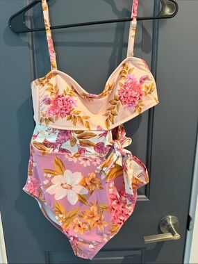 Kona Sol Pink Floral One-Piece with Side Tie and Adjustable Straps